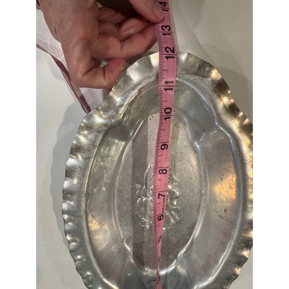 Nasco Italian Pewter Oval Scalloped Edge Trinket Dish Floral Embossed Vintage - Picture 6 of 7